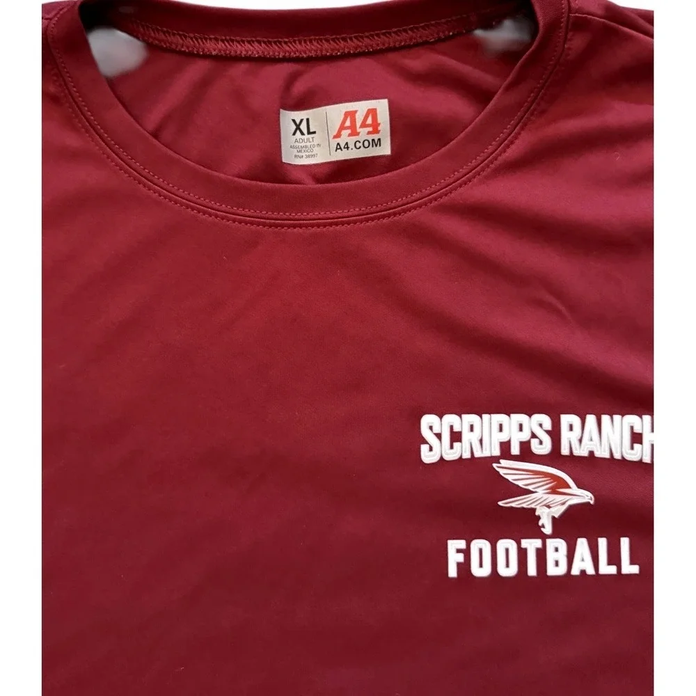 A4 Scripps Ranch Football Performance Shirt‎ Mens XL Maroon Short Sleeve Tee